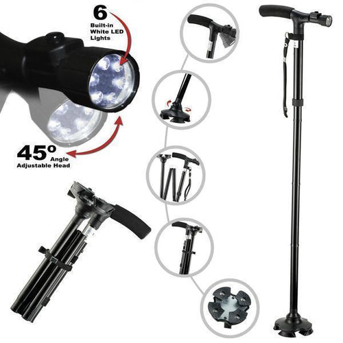 Foldable Slip Resistant LED Walking Cane